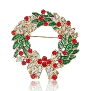 🌟 Fashion Diamond Bow Tie Wreath Brooch - Holiday Glamour Unleashed 🌟