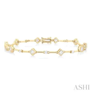 1 1/3 ctw Bezel Set Princess and Round Cut Diamond Bar Link Bracelet in 14K Yellow Gold