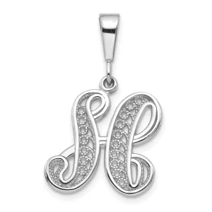 10K White Gold Filigree Initial H Pendant with Polished Rhodium Finish