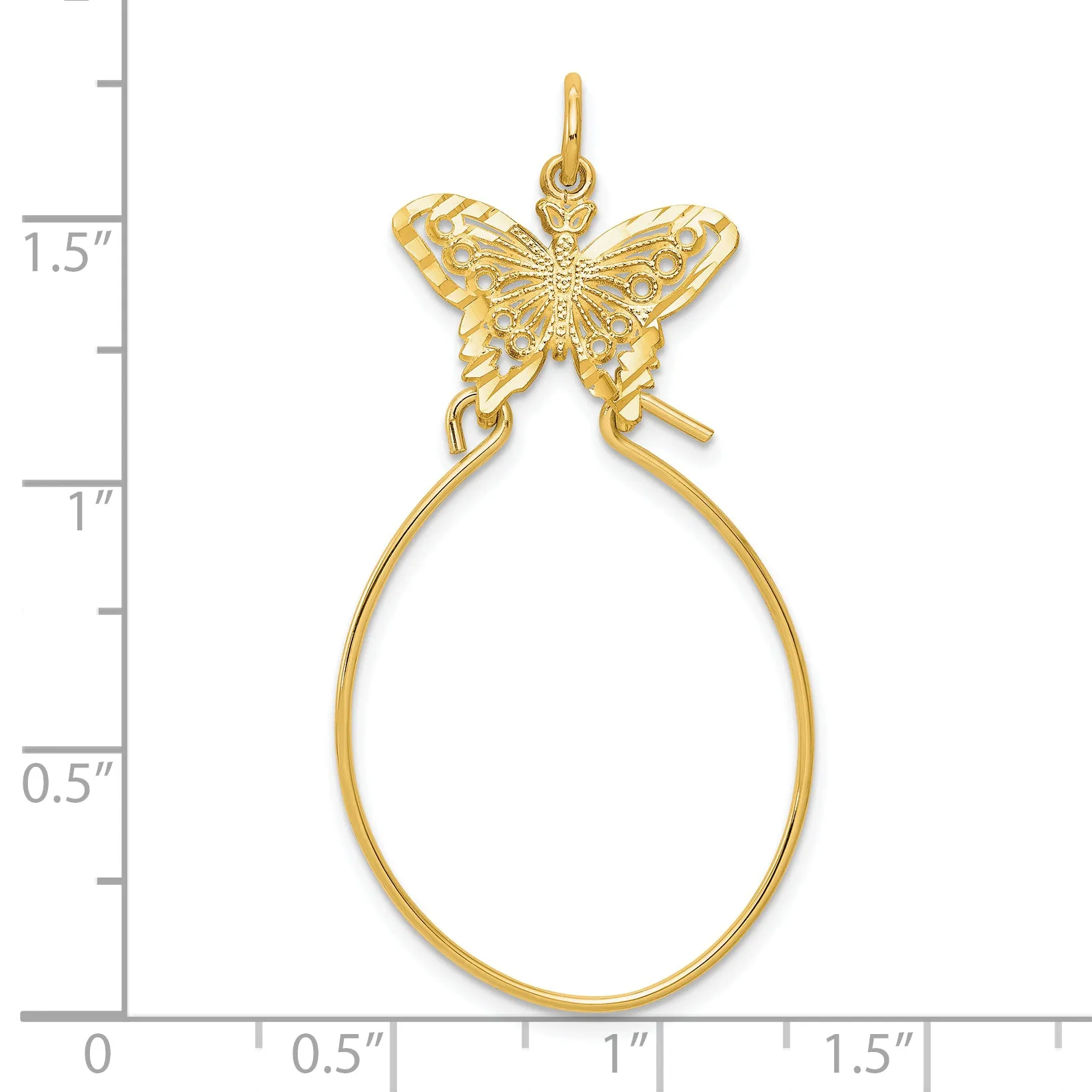 10K Yellow Gold Filigree Butterfly Charm Holder with Polished Finish