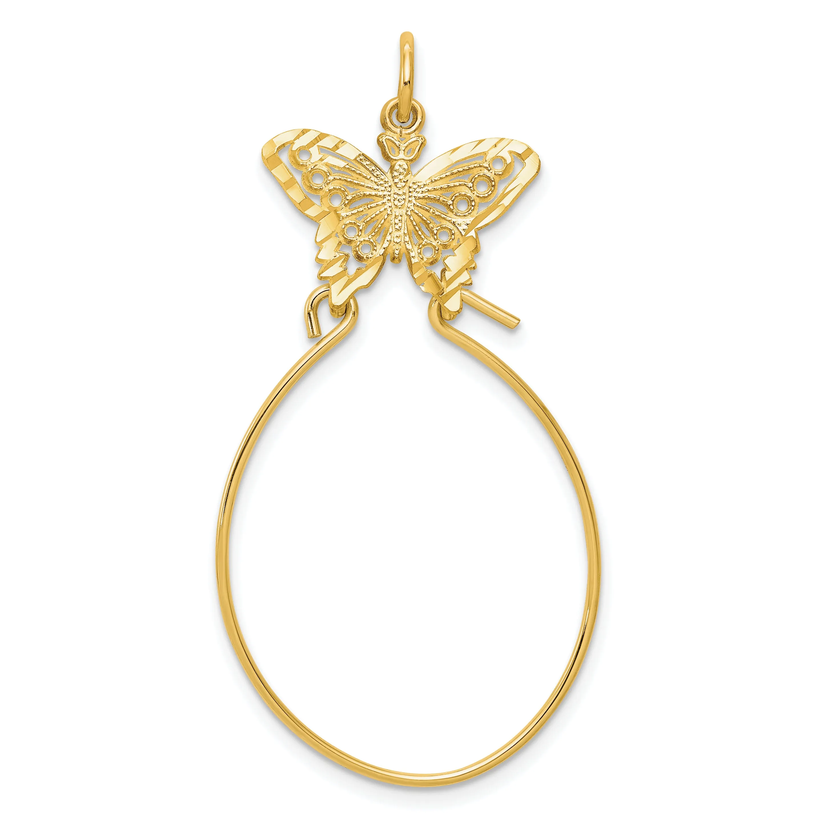 10K Yellow Gold Filigree Butterfly Charm Holder with Polished Finish