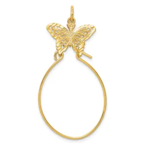 10K Yellow Gold Filigree Butterfly Charm Holder with Polished Finish