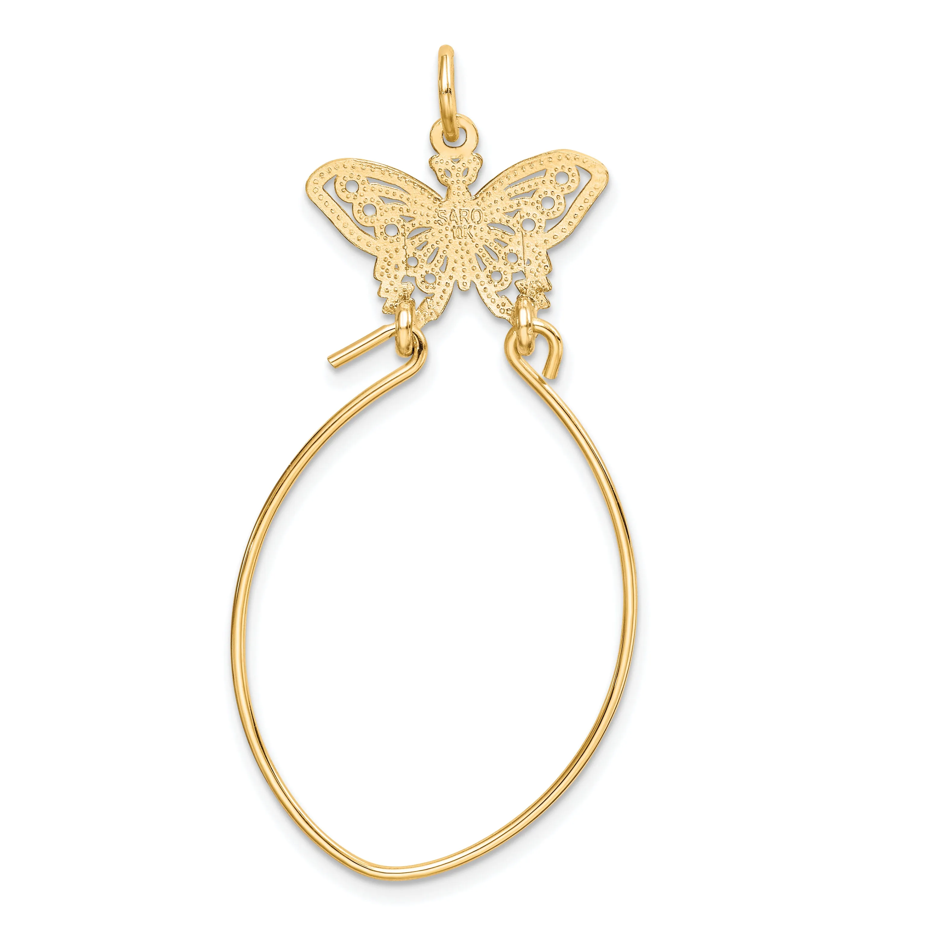 10K Yellow Gold Filigree Butterfly Charm Holder with Polished Finish