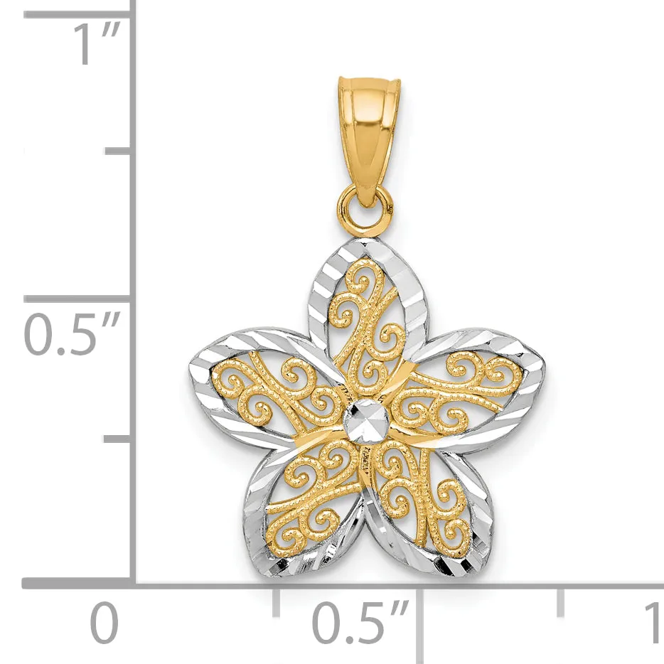 10K Yellow Gold Rhodium Filigree Flower Charm Polished & Elegant Design