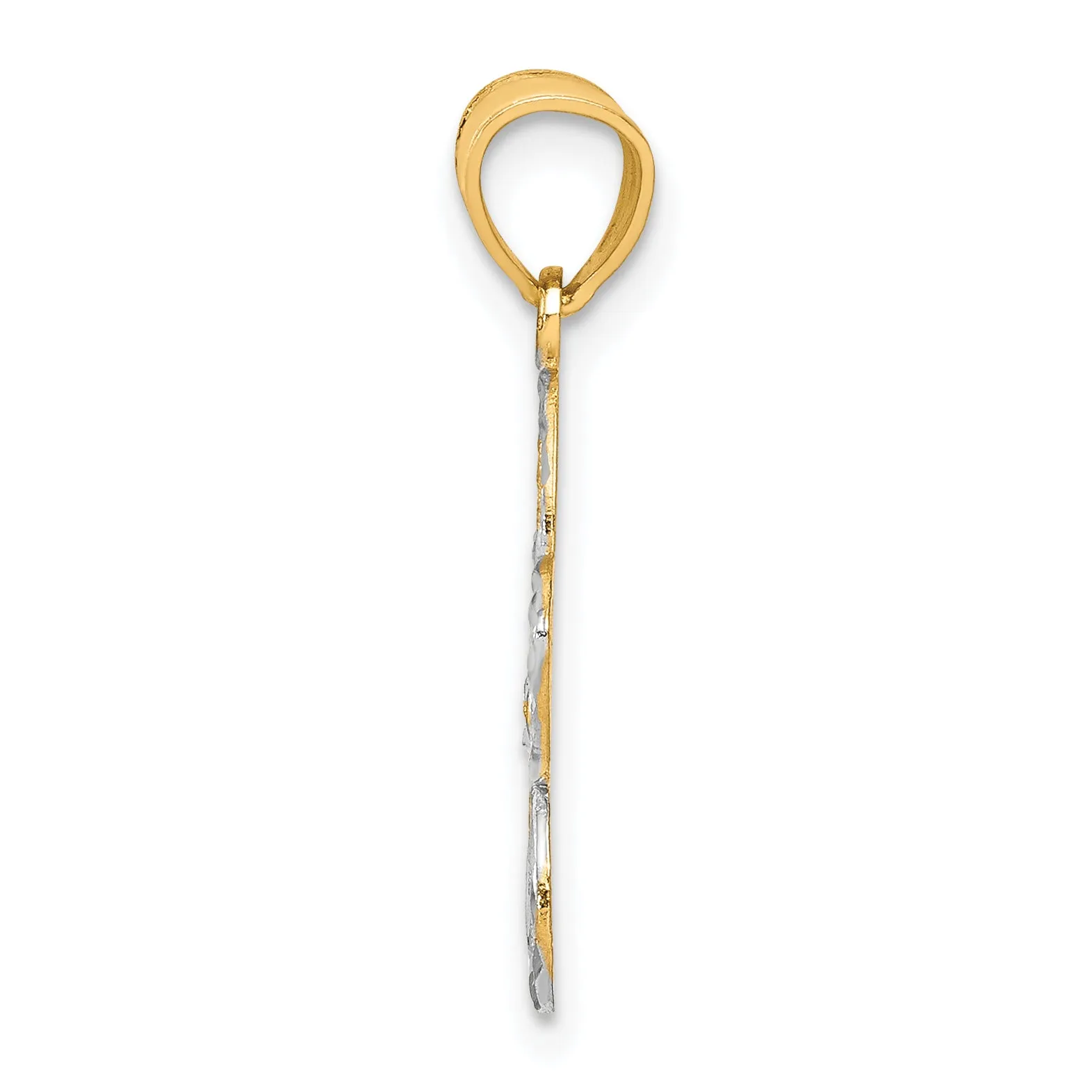 10K Yellow Gold Rhodium Filigree Flower Charm Polished & Elegant Design