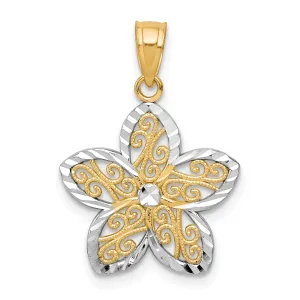 10K Yellow Gold Rhodium Filigree Flower Charm Polished & Elegant Design