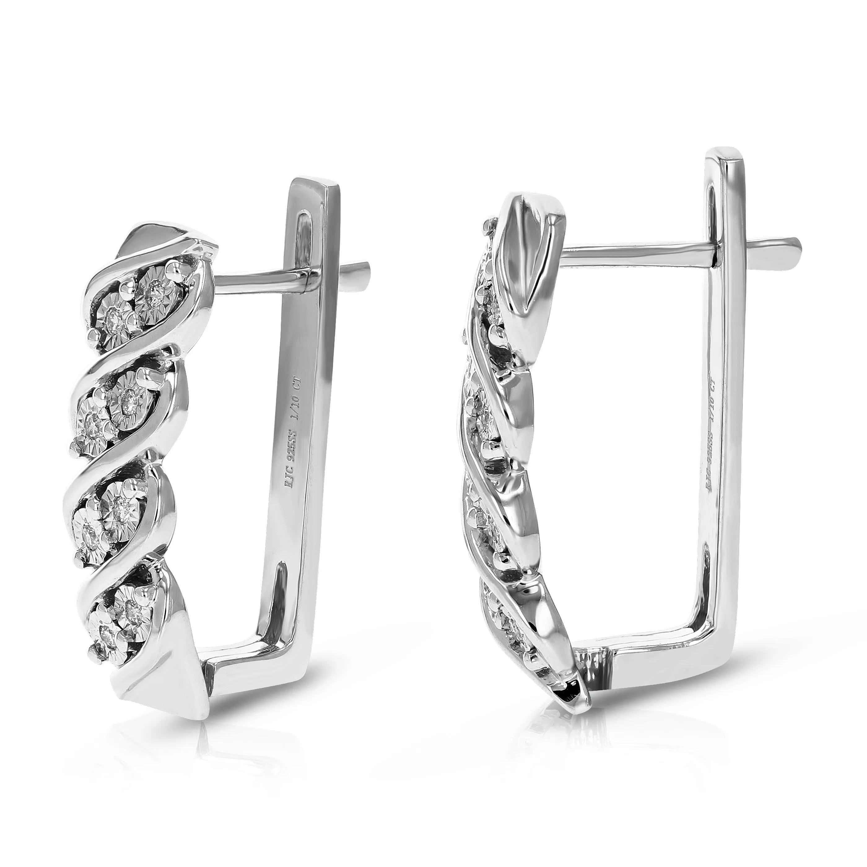 1/10 cttw Lab Grown Diamond Spiral Hoop Earrings in Sterling Silver