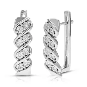 1/10 cttw Lab Grown Diamond Spiral Hoop Earrings in Sterling Silver