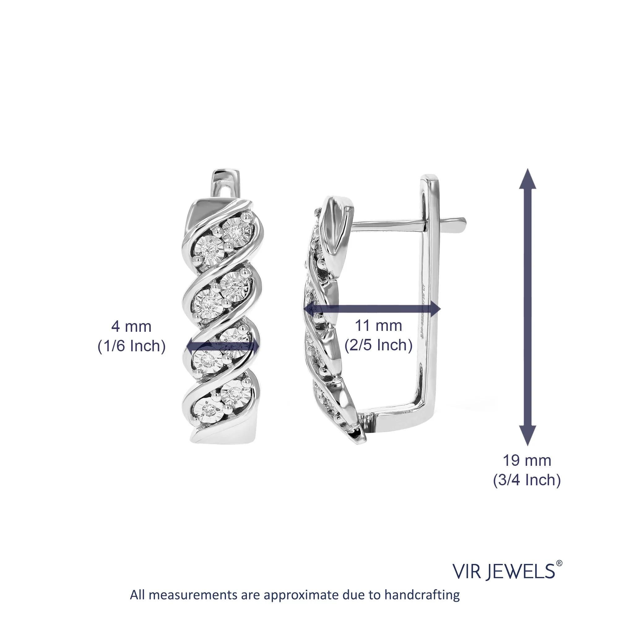 1/10 cttw Lab Grown Diamond Spiral Hoop Earrings in Sterling Silver