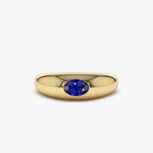 14k Flush Set Oval Sapphire Dome Ring