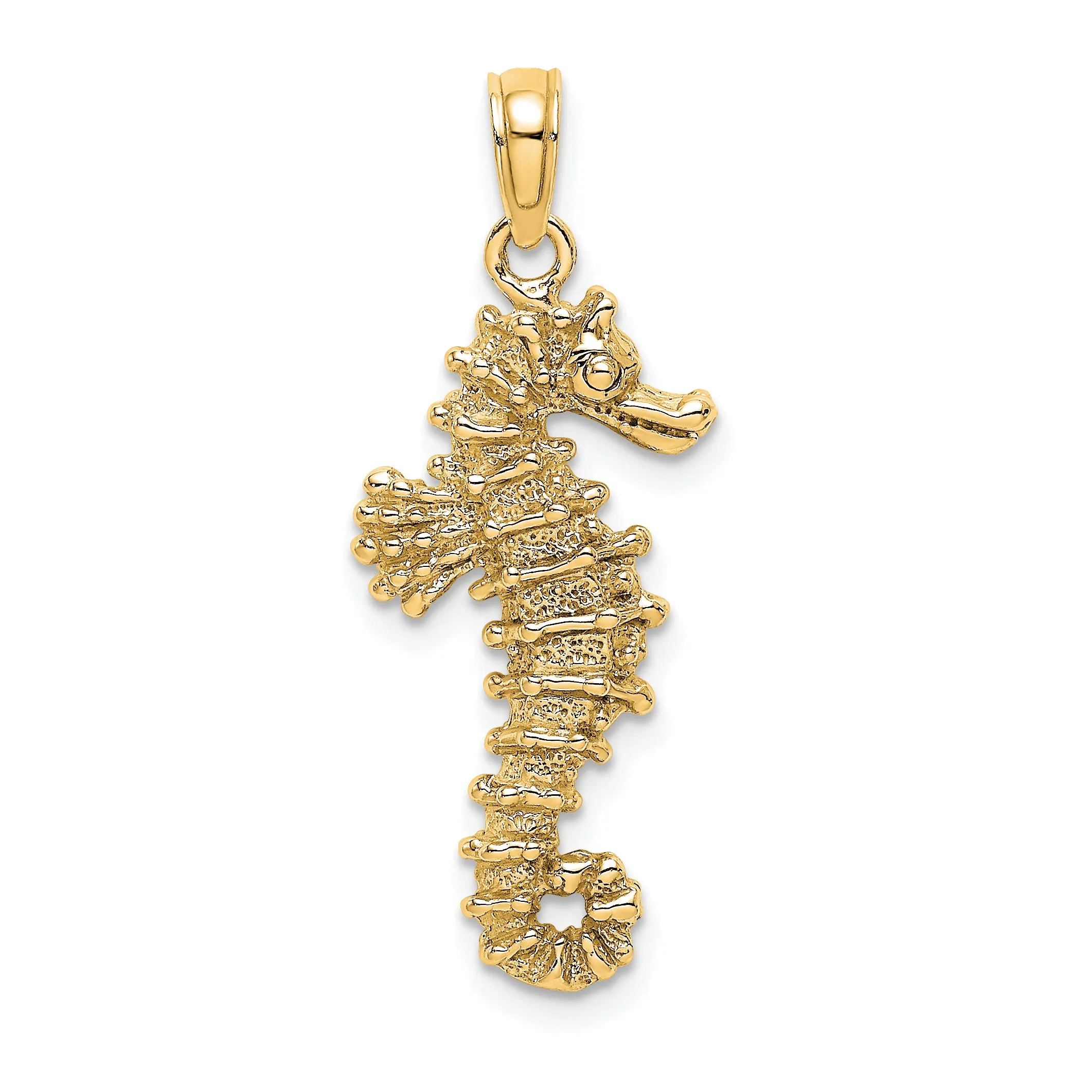 14K Gold 3D Seahorse Pendant with Polished Textured Finish  Sophia Jewelers