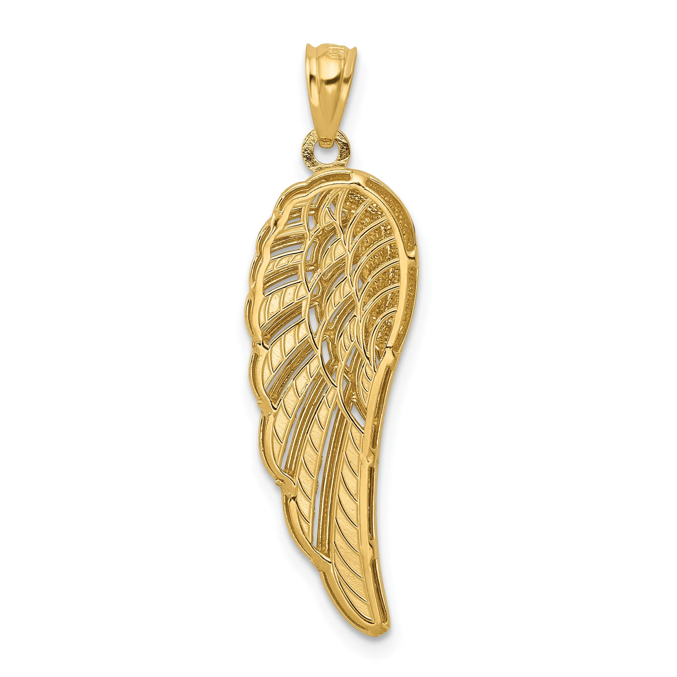14K Gold and Rhodium Angel Wing Pendant with 3D Diamond-Cut Detailing