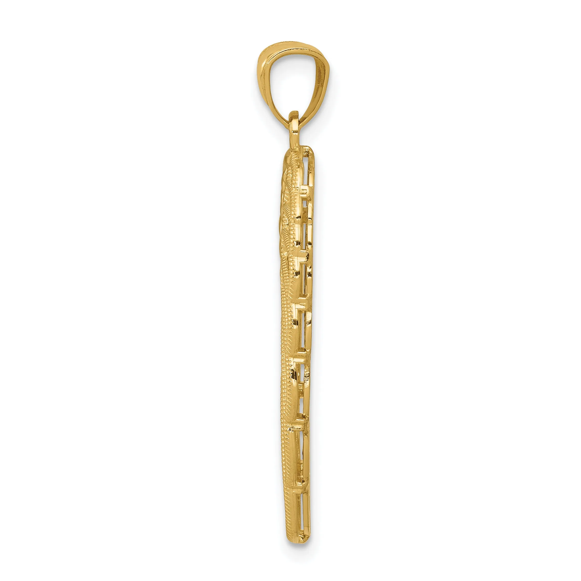 14K Gold and Rhodium Angel Wing Pendant with 3D Diamond-Cut Detailing