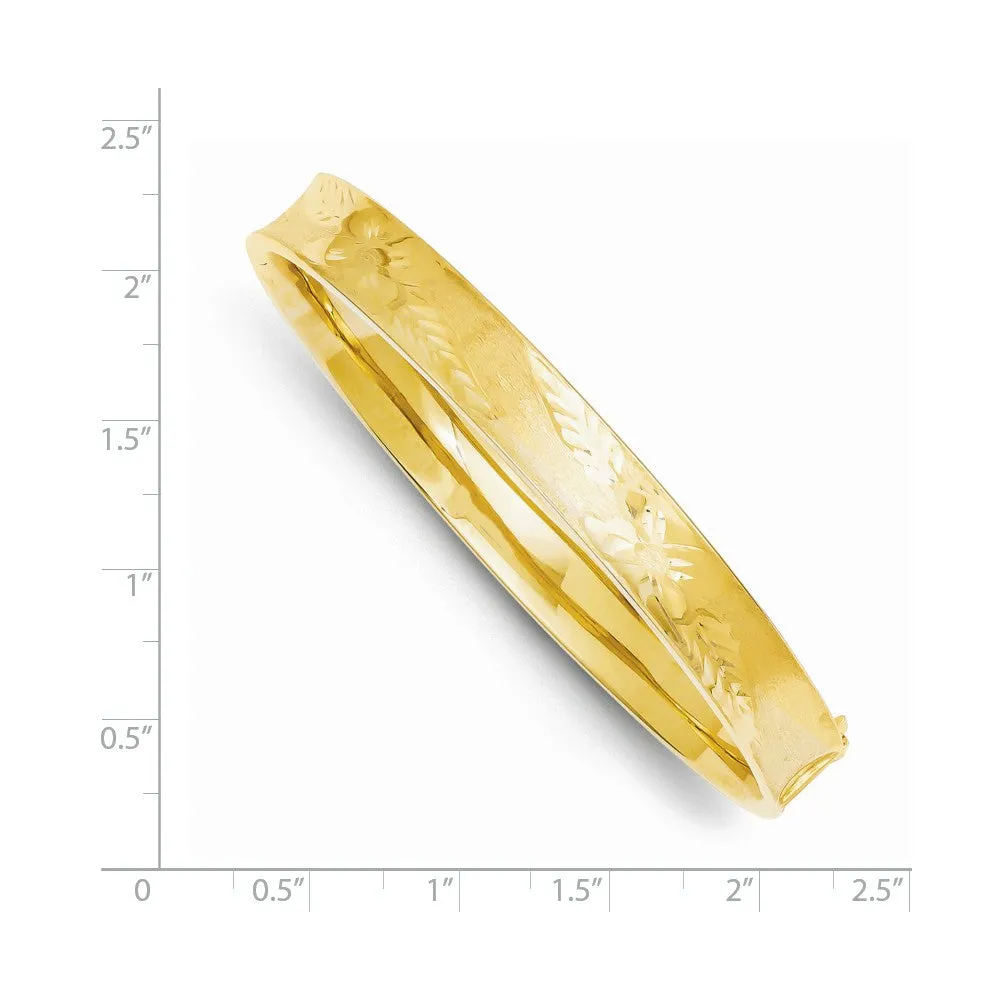14K Gold Diamond-Cut Hinged Bangle Bracelet with Safety Bar