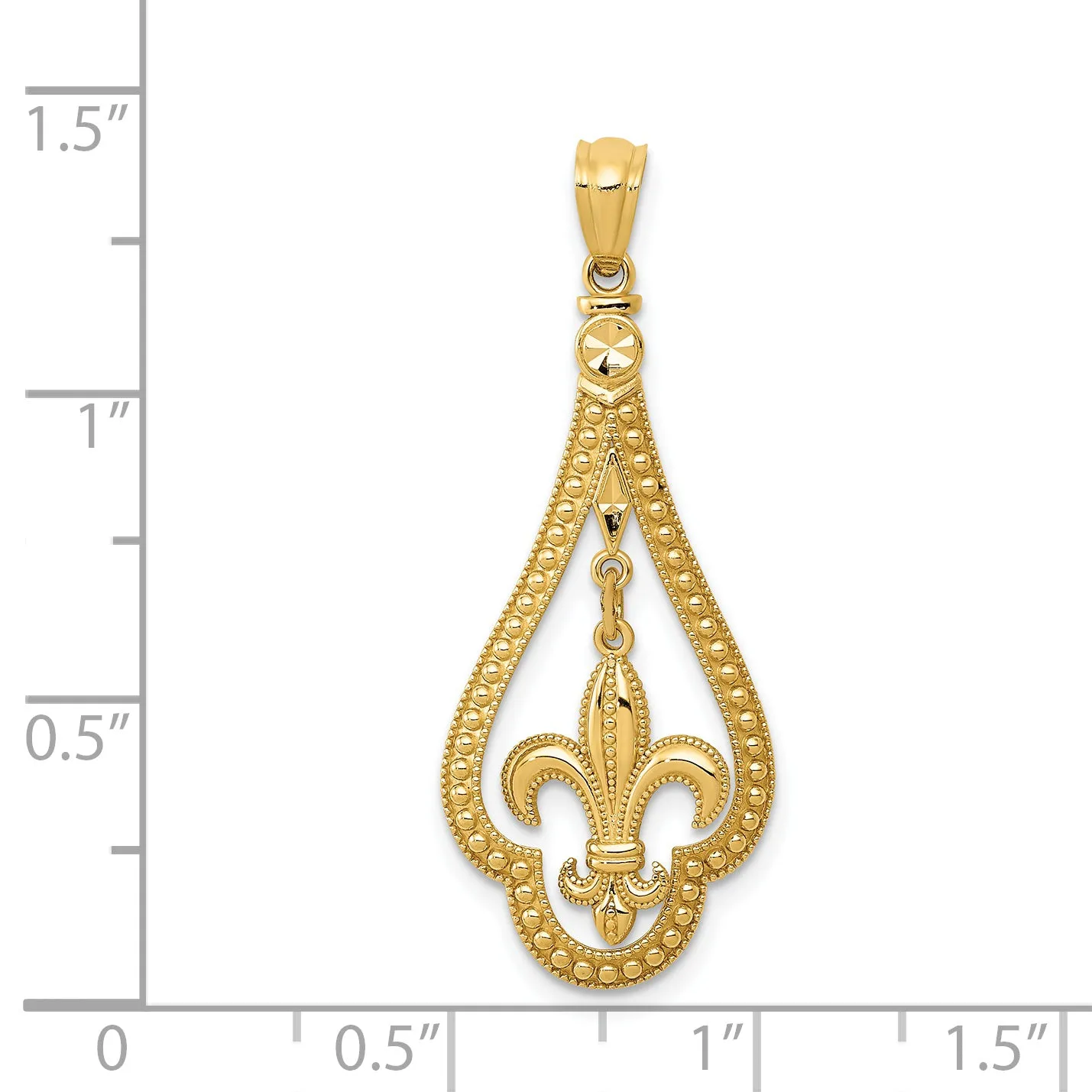 14K Gold Diamond-Cut Polished Fleur de Lis Dangle Pendant  Elegant, Moveable Design