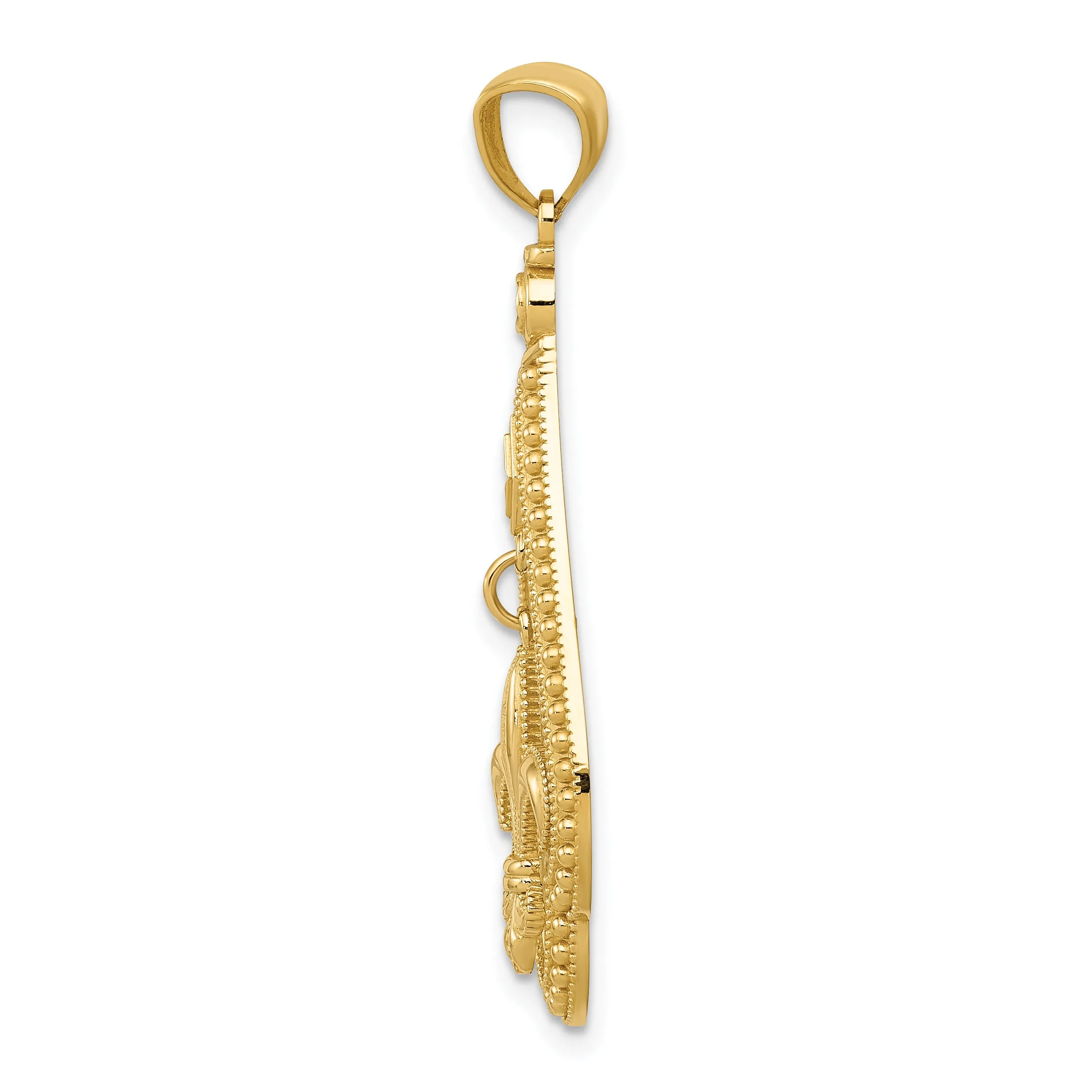 14K Gold Diamond-Cut Polished Fleur de Lis Dangle Pendant  Elegant, Moveable Design