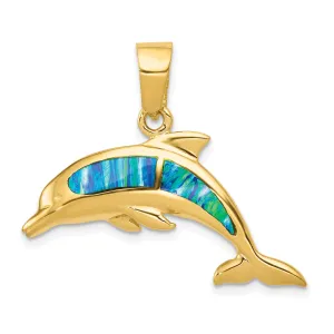 14K Gold Lab Created Opal Dolphin Pendant  Elegant and Unique