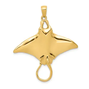 14K Gold Manta Ray Pendant for Men with Polished Solid Design