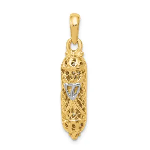 14K Gold Mezuzah Pendant with White Rhodium Accent and Polished Finish