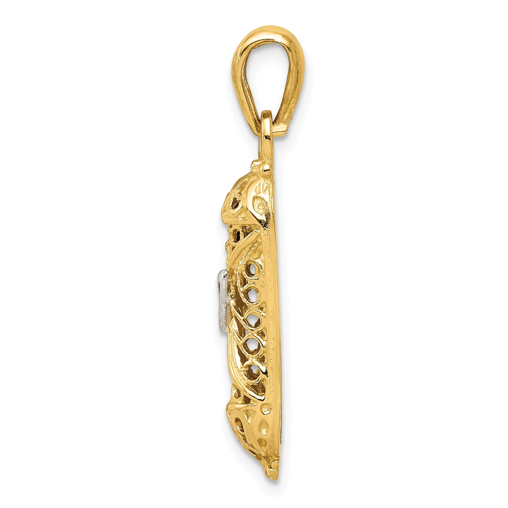 14K Gold Mezuzah Pendant with White Rhodium Accent and Polished Finish