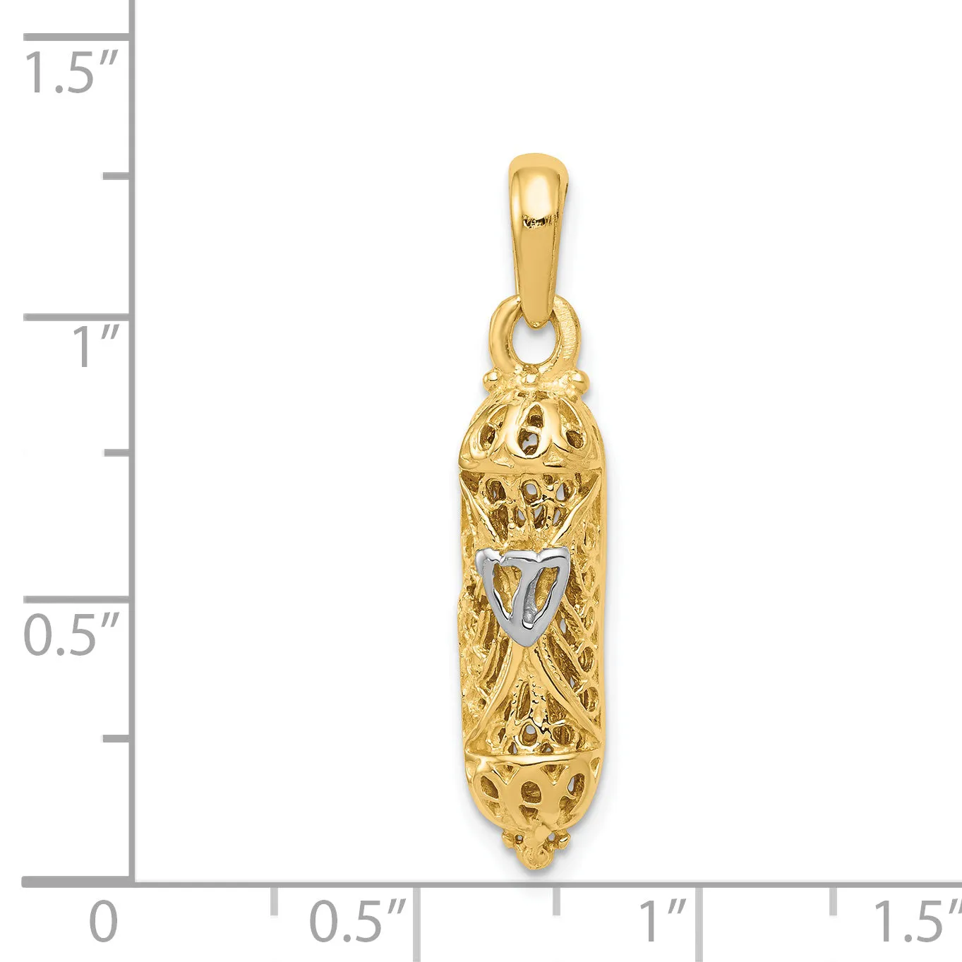 14K Gold Mezuzah Pendant with White Rhodium Accent and Polished Finish
