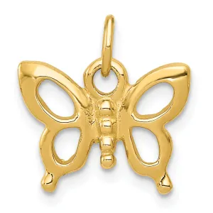 14K Gold Polished Butterfly Charm with Textured Back, 15mm Elegant Design