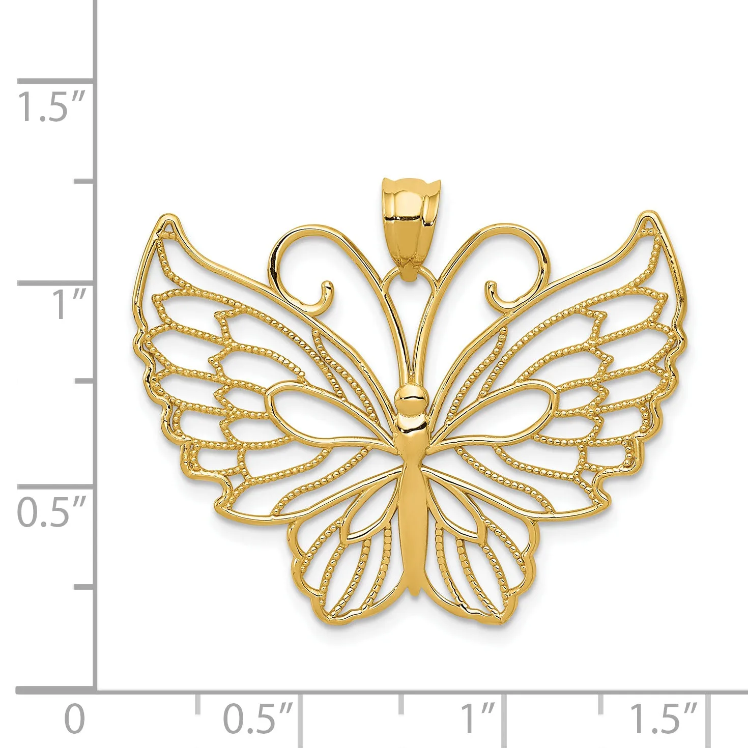 14K Gold Polished Butterfly Pendant with Textured Design