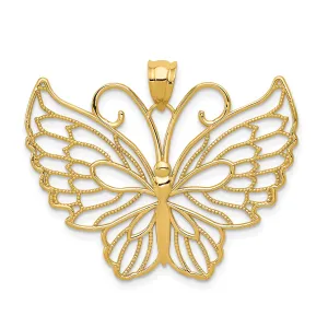 14K Gold Polished Butterfly Pendant with Textured Design