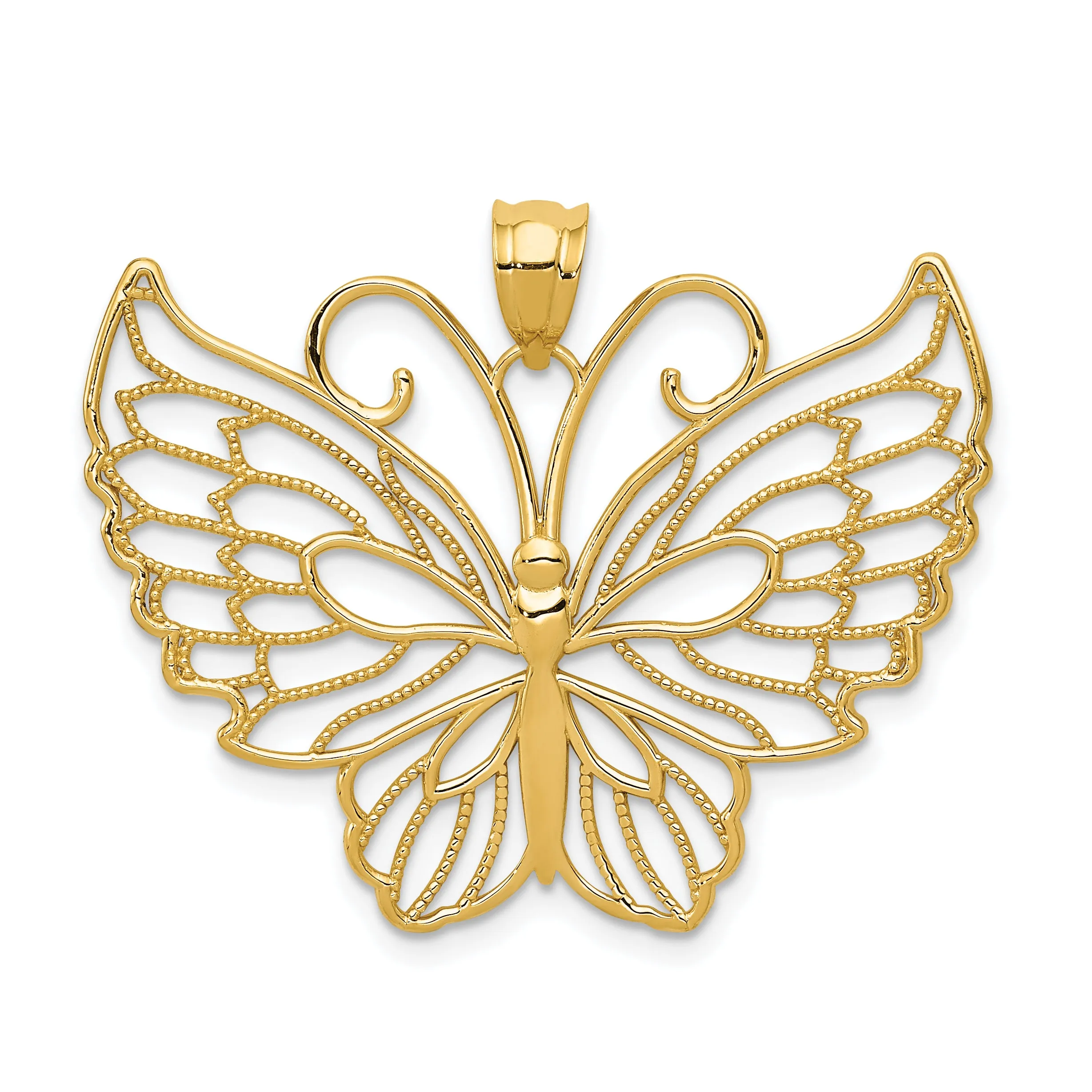 14K Gold Polished Butterfly Pendant with Textured Design