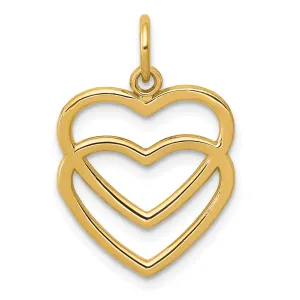 14K Gold Polished Double Heart Pendant with Elegant Flat Back Design