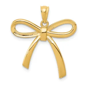 14K Gold Polished Ribbon Bow Pendant Elegant Casted Design by Sophia Jewelers