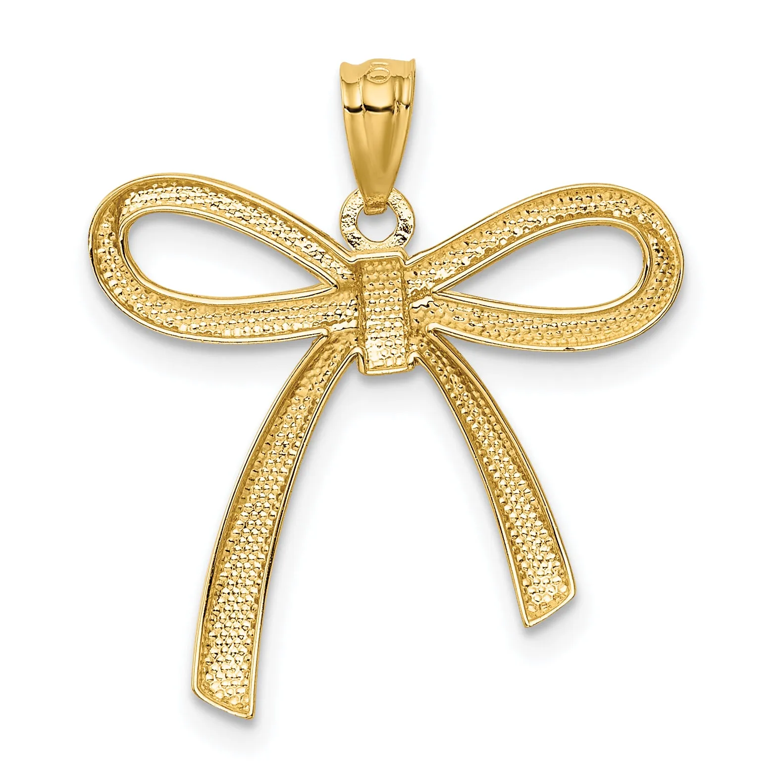 14K Gold Polished Ribbon Bow Pendant Elegant Casted Design by Sophia Jewelers