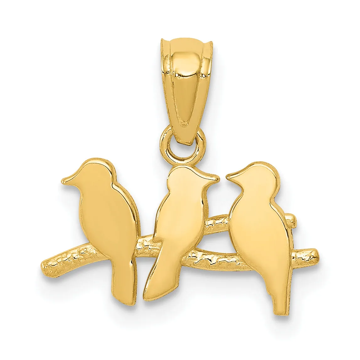 14K Gold Polished Three Birds on Branch Pendant  Elegant Cast Design by Sophia Jewelers
