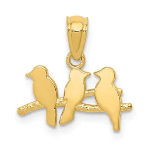 14K Gold Polished Three Birds on Branch Pendant  Elegant Cast Design by Sophia Jewelers