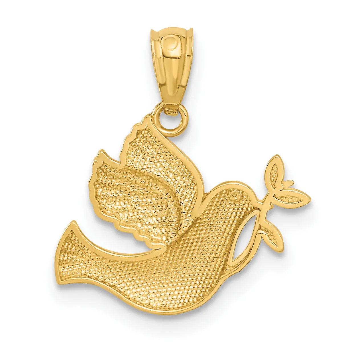 14K Gold Rhodium Polished Dove Pendant with Olive Branch  Elegant Symbol of Peace