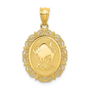 14K Gold Taurus Zodiac Pendant with Polished Satin Finish