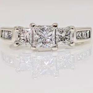 14K WHITE 1.08 CARAT TOTAL WEIGHT SI1 H DIAMOND PRINCESS CUT (9) TRINITY ESTATE RING 3.5 GRAMS