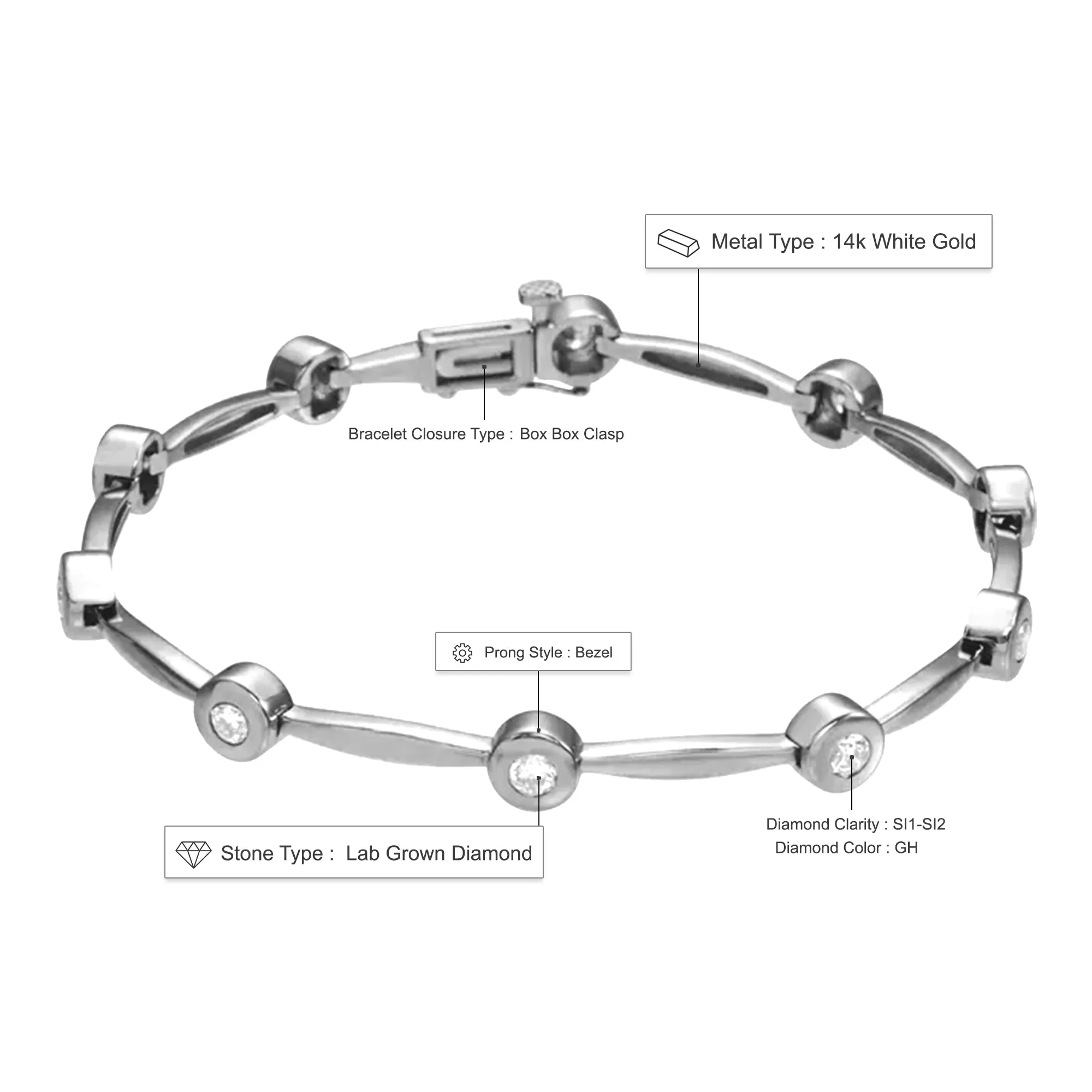 14k White Gold 1 CTW Lab-Grown Diamond Line Bracelet 7.5"