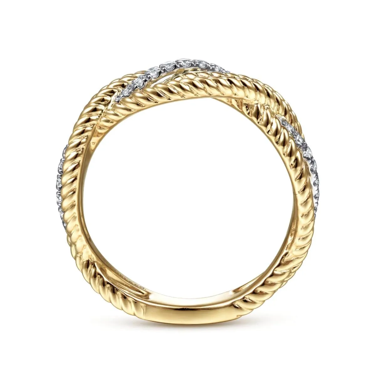 14K White-Yellow Gold Twisted Rope and Diamond Intersecting Ring - LR51732M45JJ