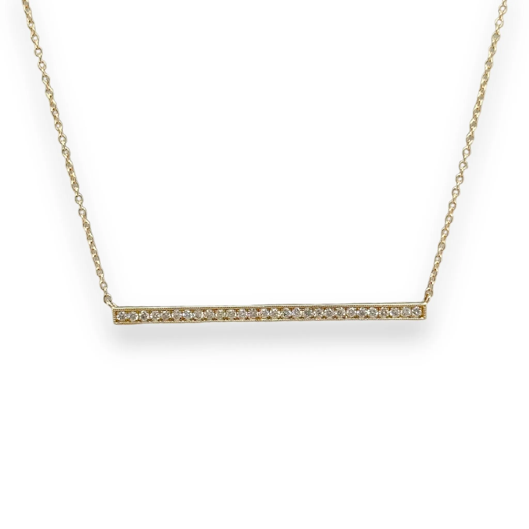 14K Y Gold 0.22cttw 38mm Diamond Bar Necklace