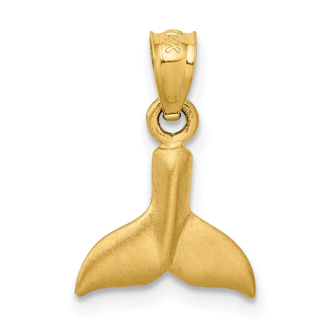 14K Yellow Gold Solid Brushed Finish 3-Dimensional Whale Tail Charm Pendant