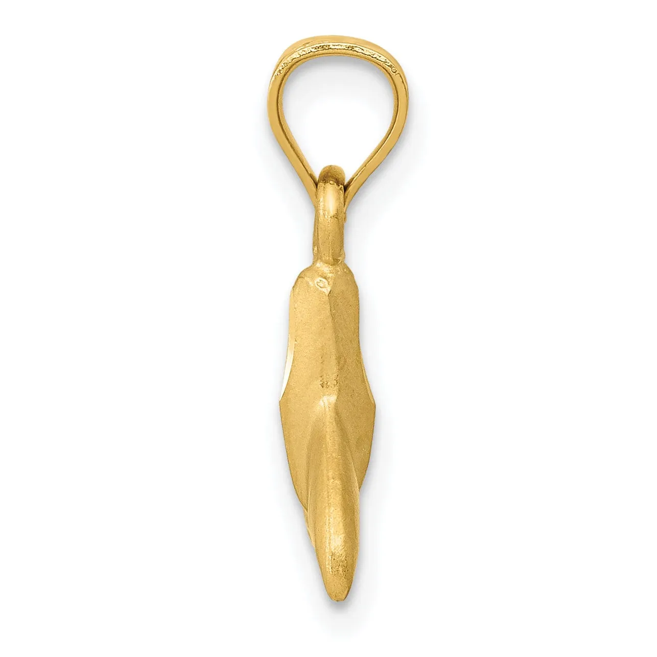 14K Yellow Gold Solid Brushed Finish 3-Dimensional Whale Tail Charm Pendant