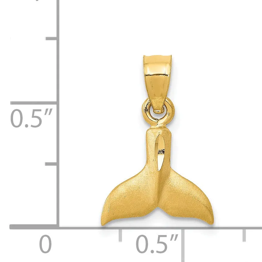 14K Yellow Gold Solid Brushed Finish 3-Dimensional Whale Tail Charm Pendant