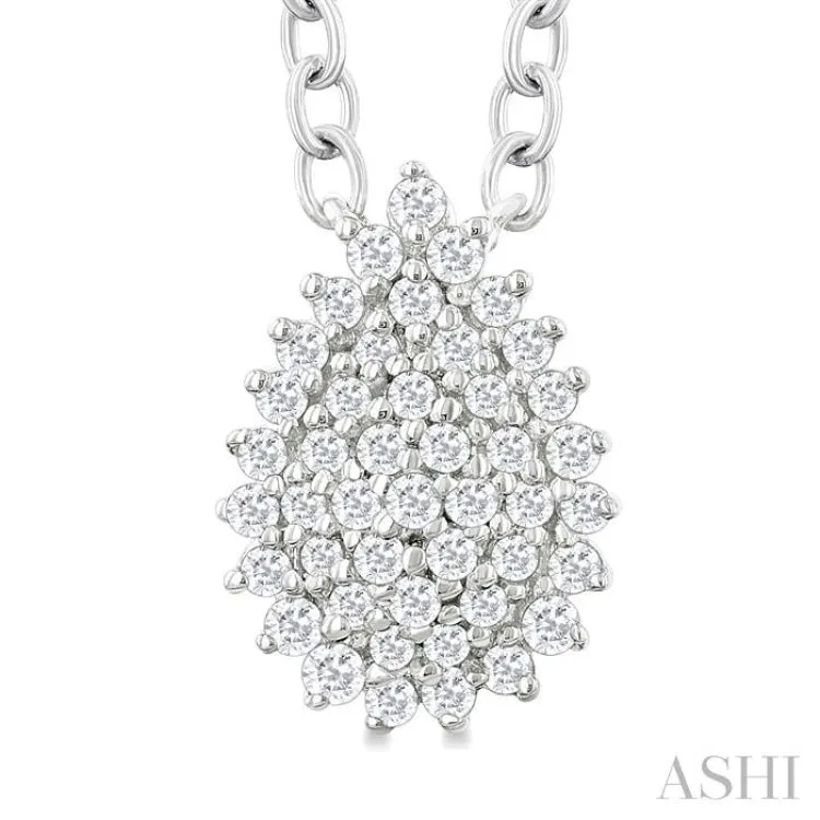 1/6 ctw Petite Pear Shape Round Cut Diamond Cluster Fashion Pendant With Chain in 10K White Gold