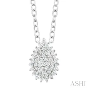 1/6 ctw Petite Pear Shape Round Cut Diamond Cluster Fashion Pendant With Chain in 10K White Gold
