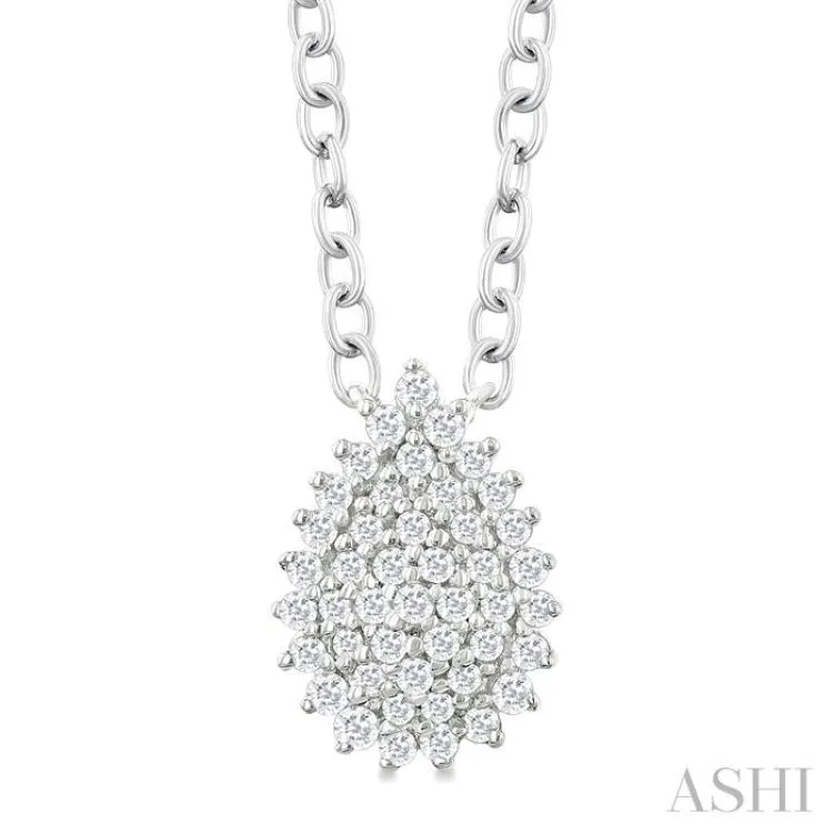 1/6 ctw Petite Pear Shape Round Cut Diamond Cluster Fashion Pendant With Chain in 10K White Gold