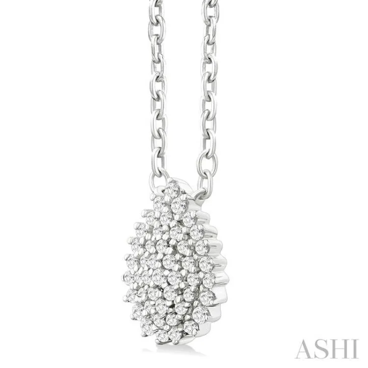 1/6 ctw Petite Pear Shape Round Cut Diamond Cluster Fashion Pendant With Chain in 10K White Gold