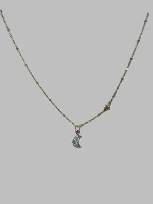 16" Gold necklace w/Silvery moon pendent