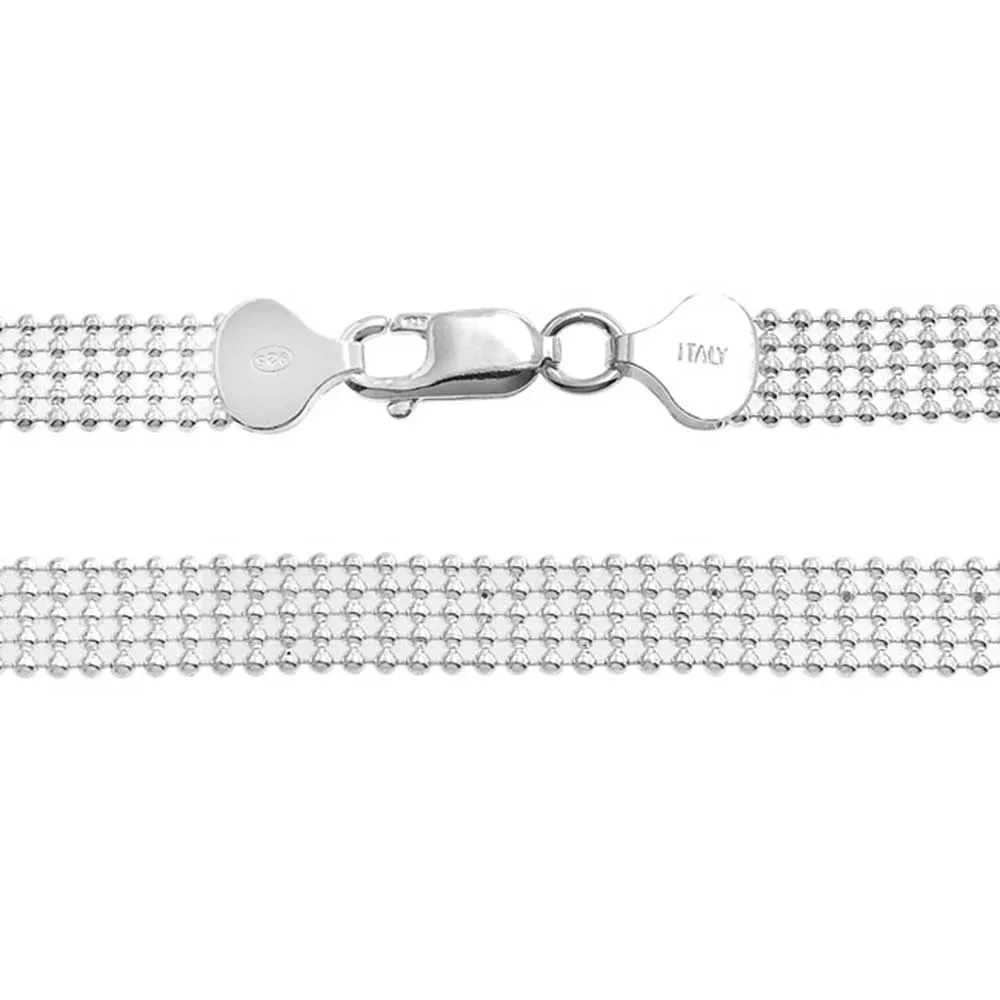 16" Mesh Five Row Shot Bead Collar Necklace Sterling Silver Made in Italy