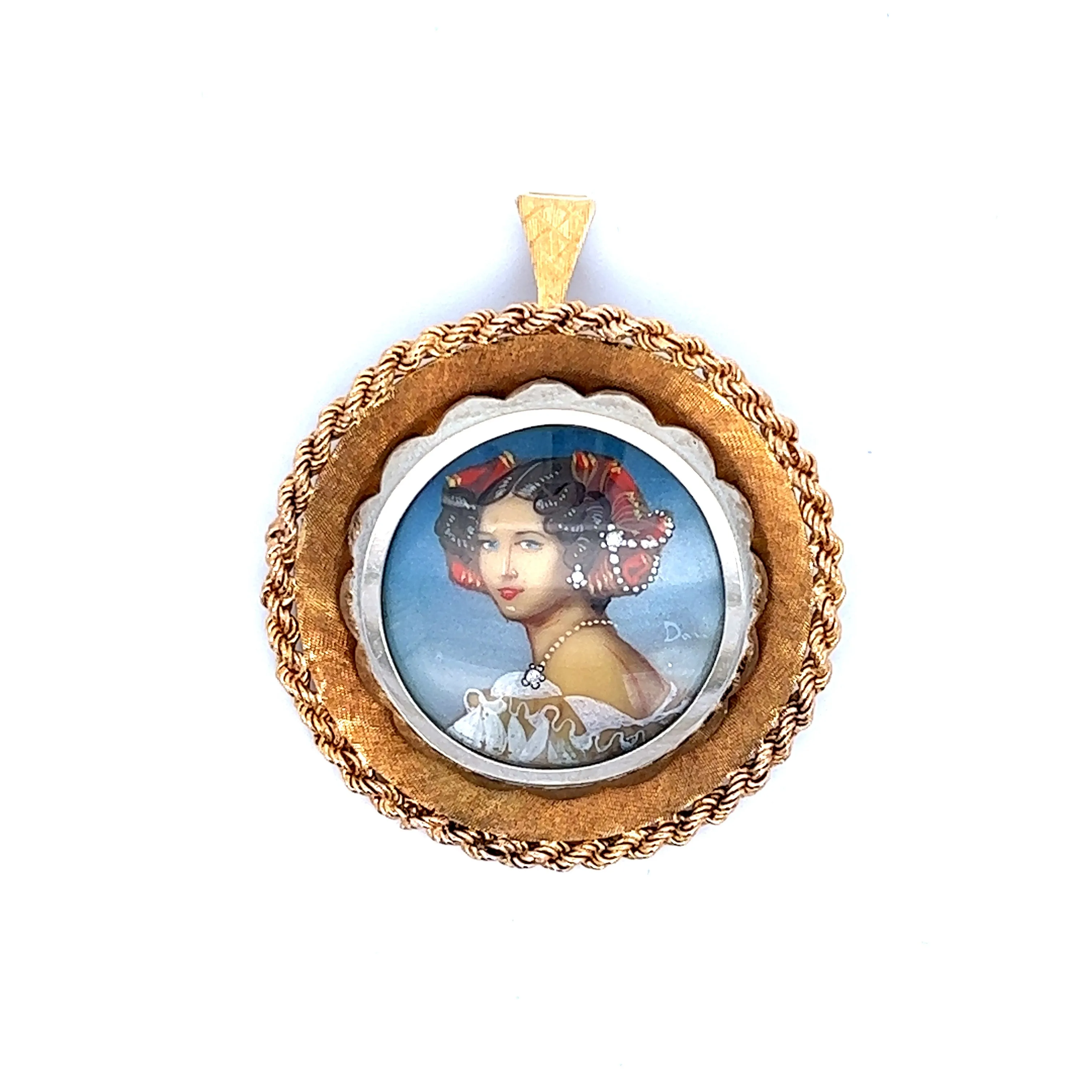 18ct Yellow Gold & Diamond Painted Pendant/Brooch